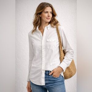 J.Crew White Linen Button Down Shirt Slim Fit Lightweight